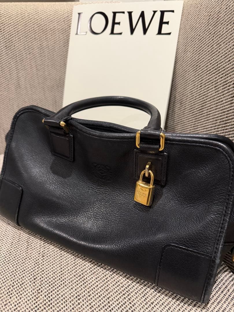 LOEWE アマソナ28 黒ブラック美品鑑定済み中古ボストンゴールドロエベ
