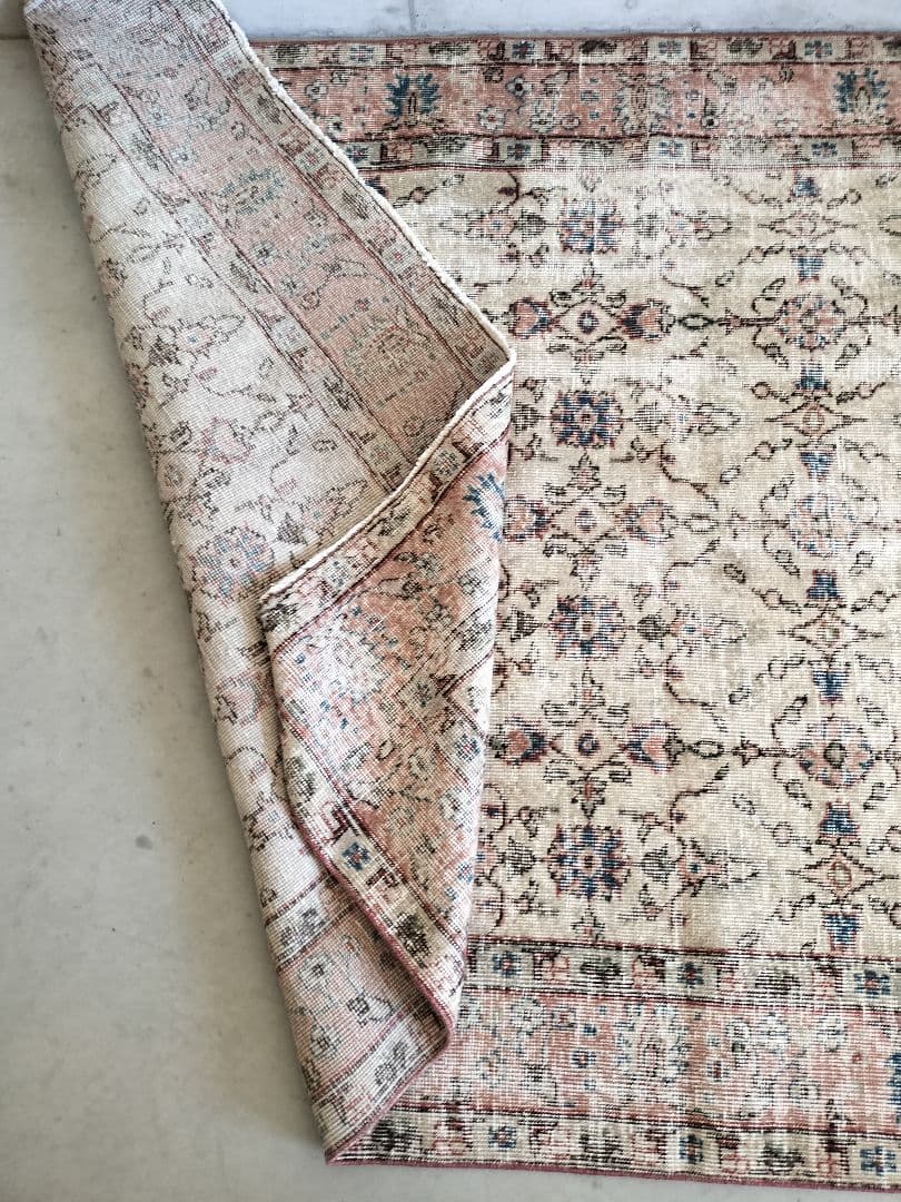 【sato】大判/暗めベージュとくすみピンクのトルコラグ　No.738