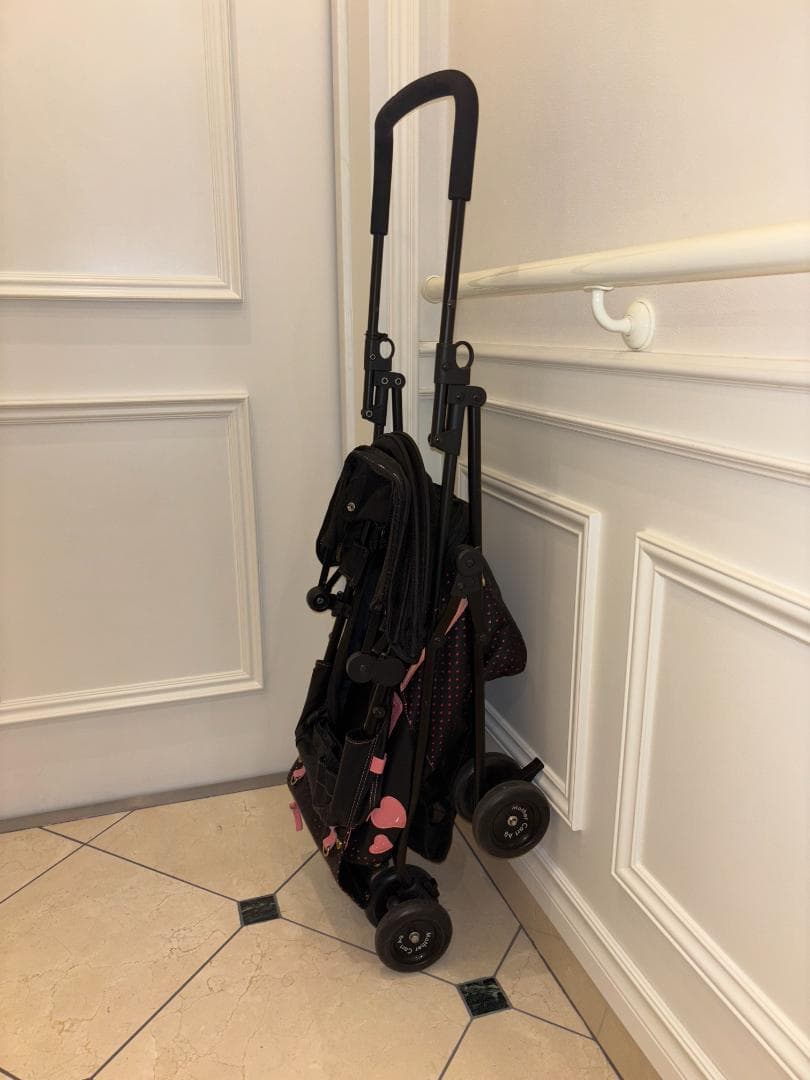 ペットカート ブラック ピンク ハート柄