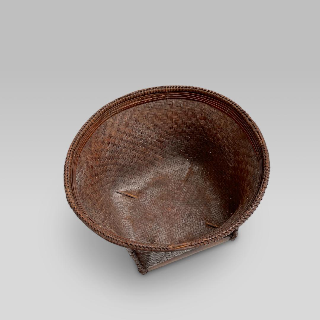 希少 ヴィンテージ【山岳民族】民藝籠 竹かご 古道具 工芸 収納 オブジェ