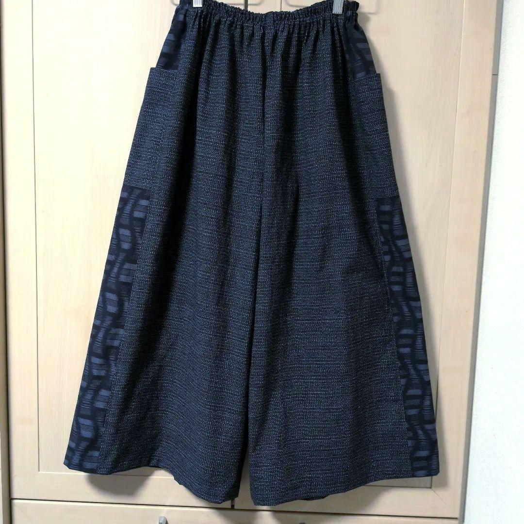 書生絣、久留米絣のワイドギャザーパンツ☆ハンドメイド