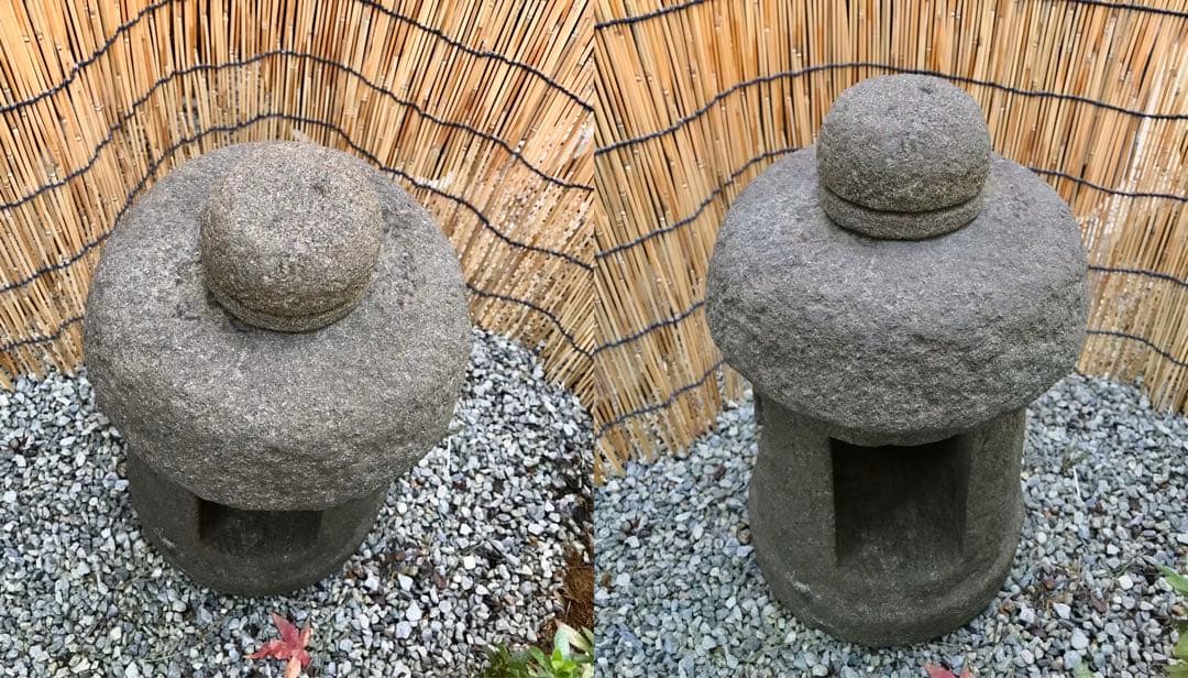 【天然自然石・置灯篭・茶庭灯篭・露地庭灯篭・竹と瓢箪模様】オブジェ庭石置物箱庭