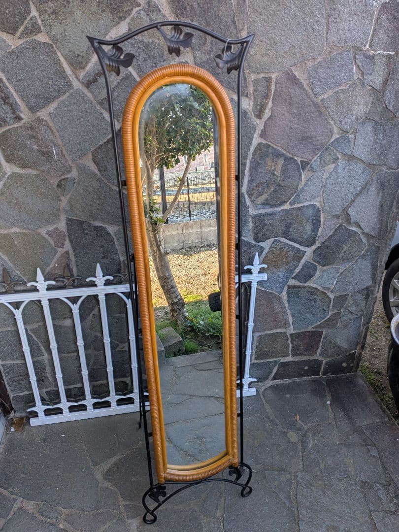 ラタン　アイアン全身姿見鏡 　スタンドミラー
