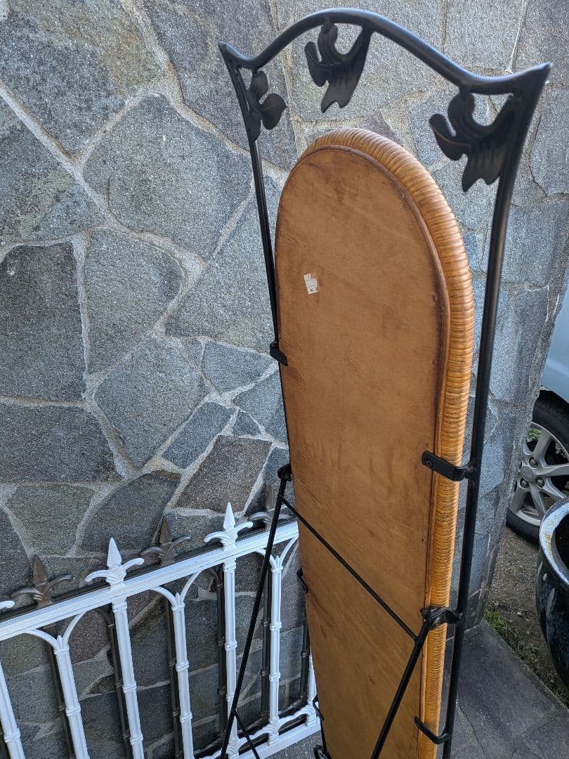 ラタン　アイアン全身姿見鏡 　スタンドミラー