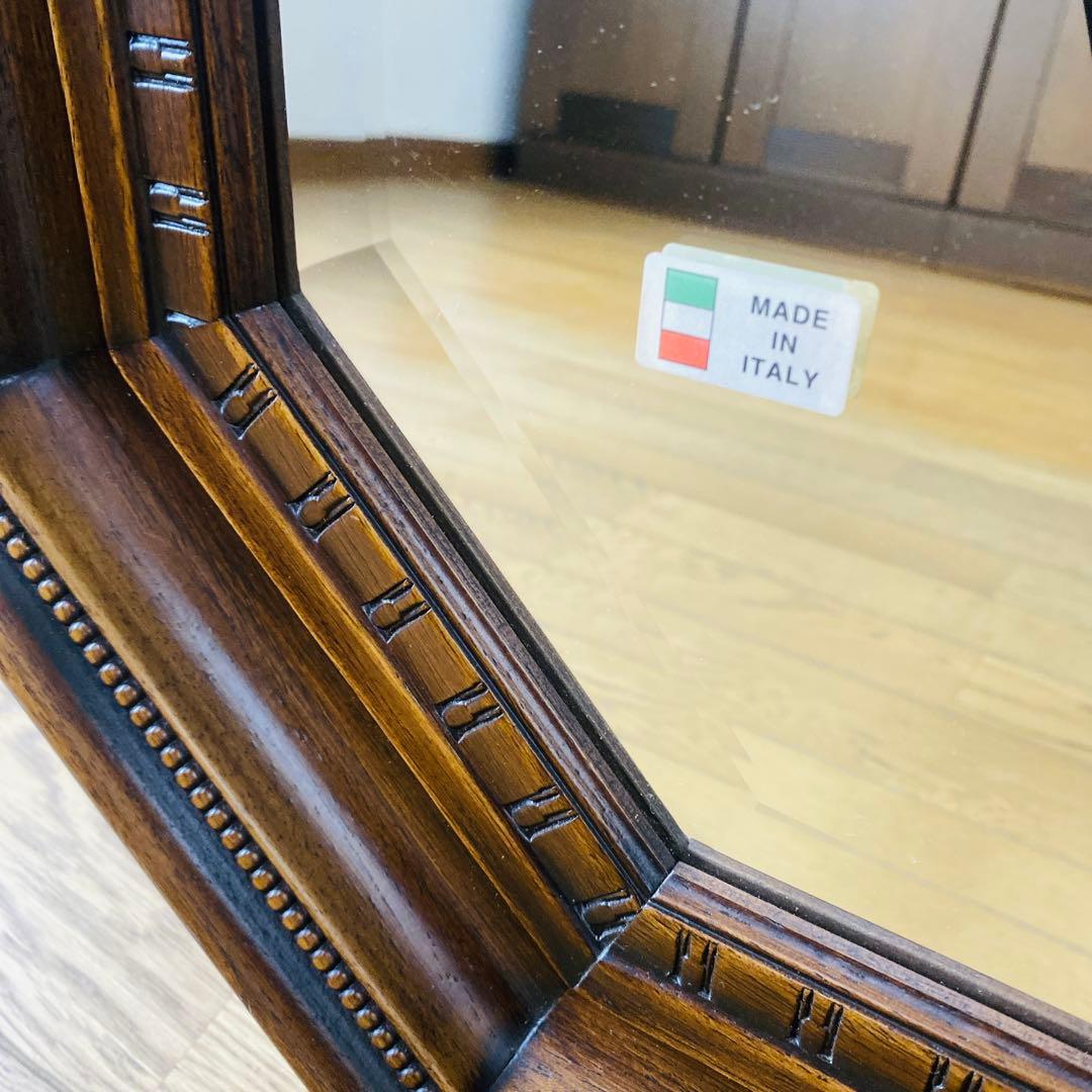 イタリア製　ミラー　姿見　ウォールミラー　木製フレーム　八角　面取り　特大サイズ