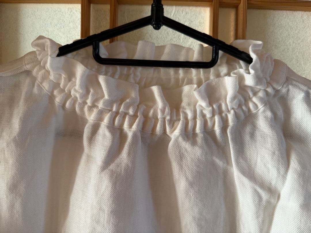 ダ*ア様 wafu Linen Tops リネンフリルネック長袖シャツ　ハイネッ