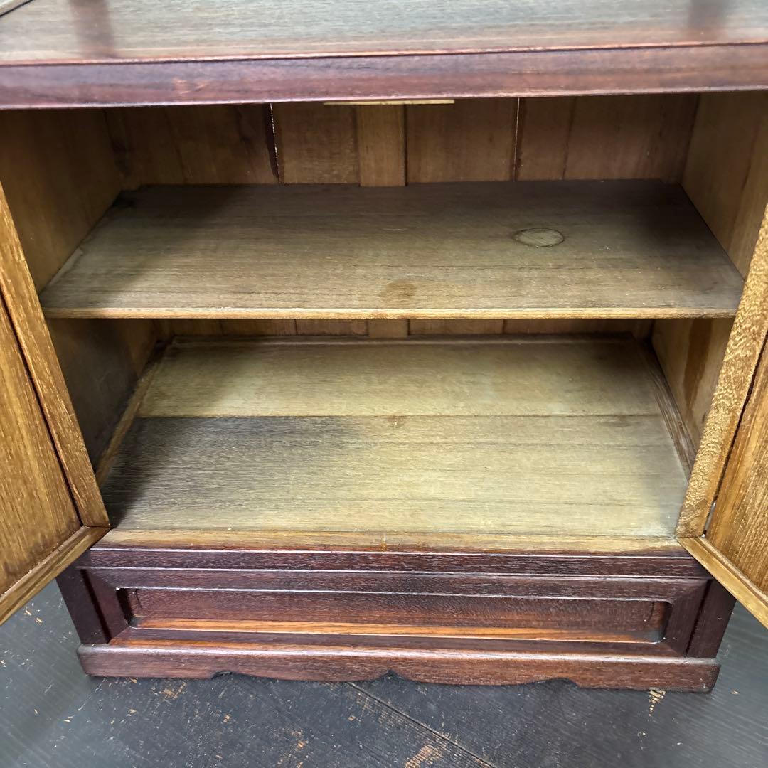【値下げ】木製 キャビネット 両開き扉＋引き出し付き／収納棚 古家具