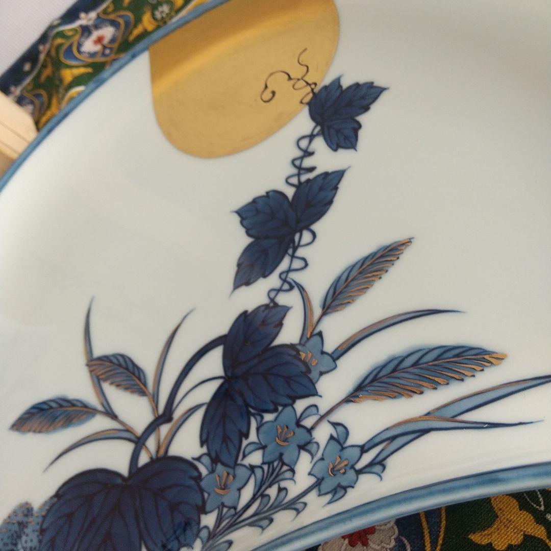 源右衛門⭐️染金彩草紋 クレセント 皿