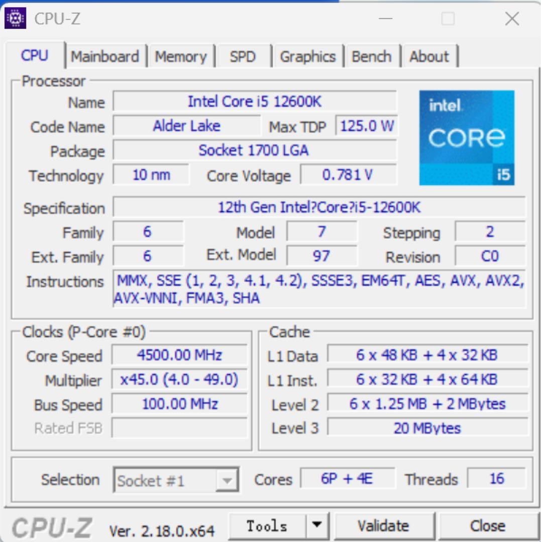 インテル Core i5 12600K BOX