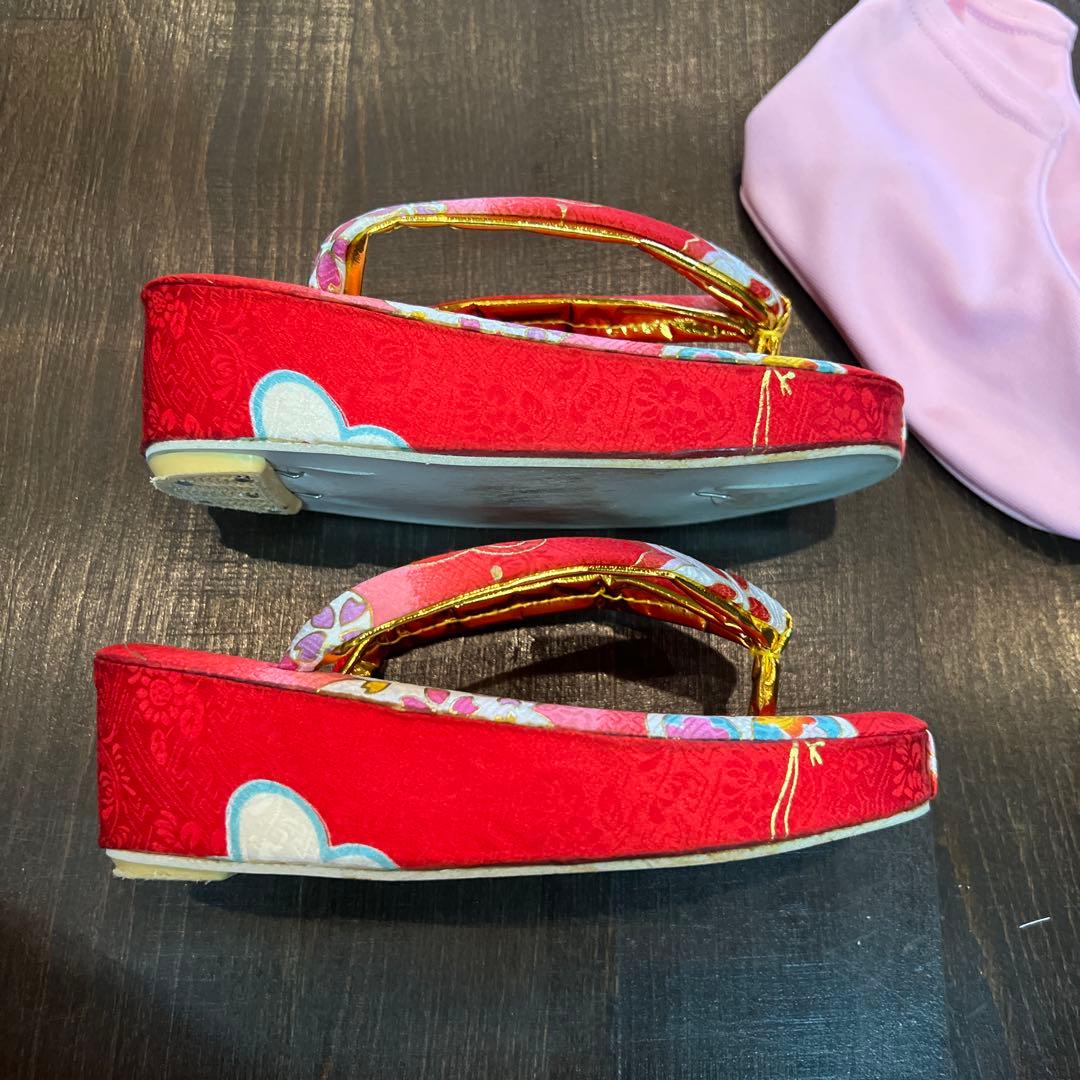 ラ*ン様 七五三 三歳 着物 被布 小物一式 フルセット 正絹 梅 鼓 肌襦袢付