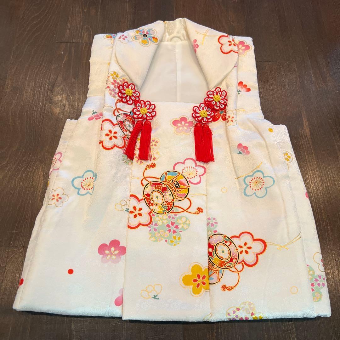 ラ*ン様 七五三 三歳 着物 被布 小物一式 フルセット 正絹 梅 鼓 肌襦袢付