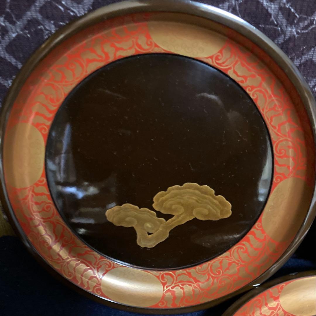 研出蒔絵　霊芝紋木皿　五枚組