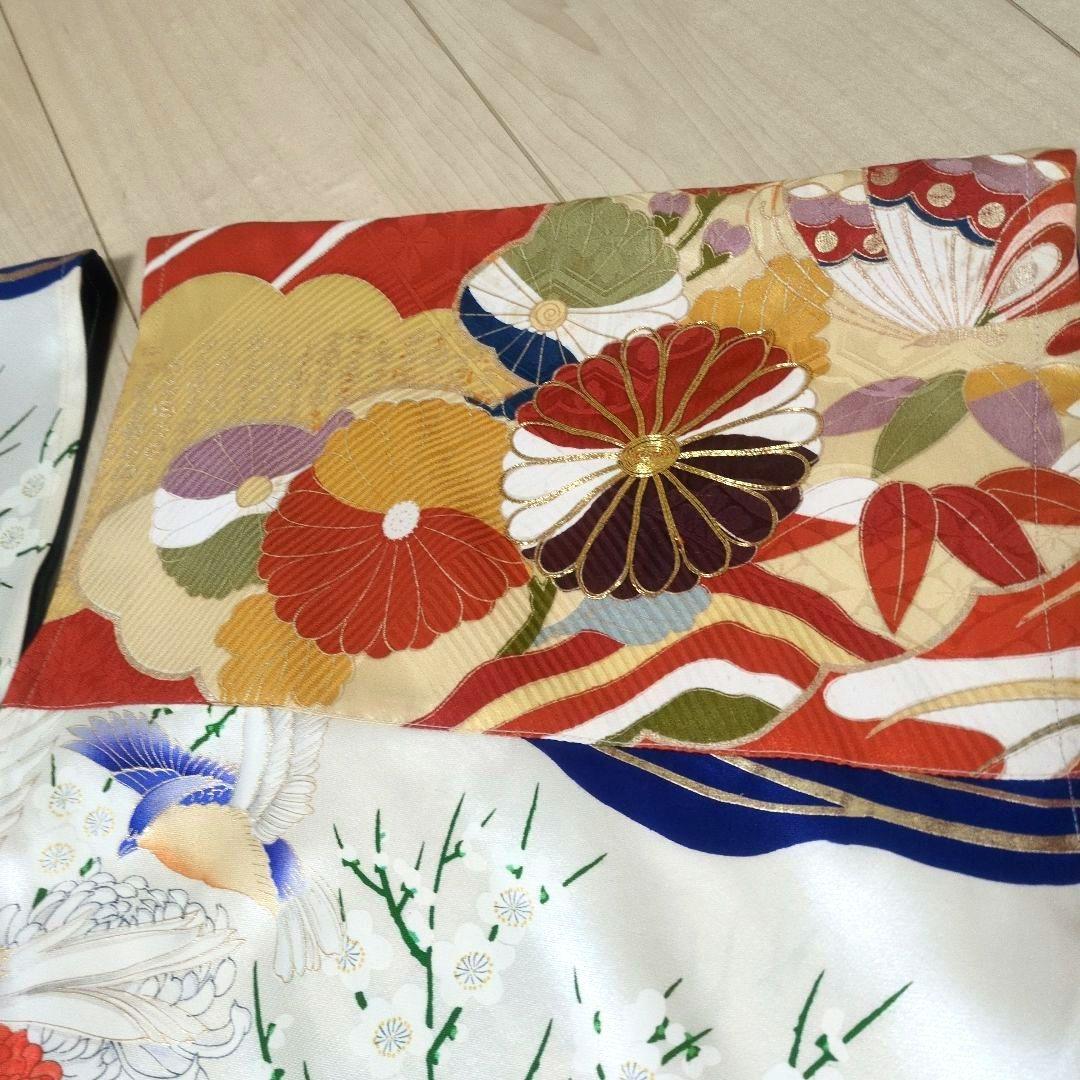 ムーミン様☆アイボリー花鳥と菊 振袖リメイクV開きワンピ*