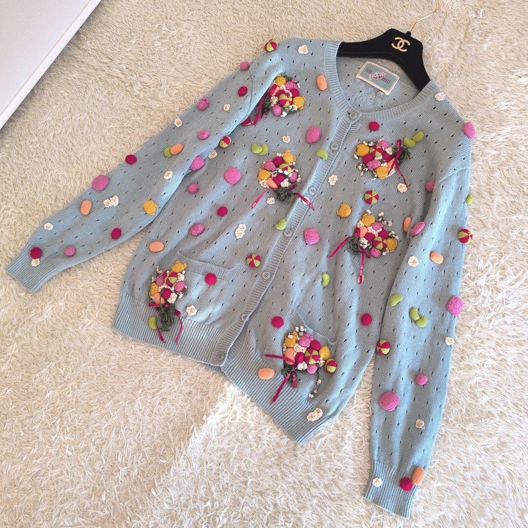 希少★PINK HOUSE　カーディガン　モチーフ編み　花　コットン