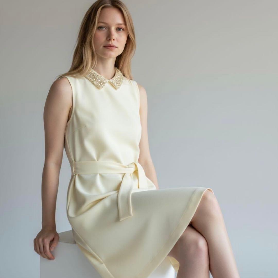 ミュウミュウ/ワンピース/花ビジュー装飾襟/ウエストリボン/パーティ