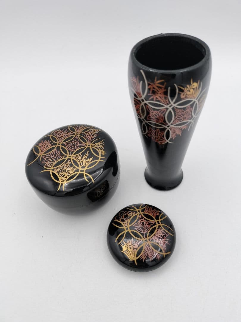 b74 茶箱 七宝四季草花 加賀蒔絵 西村松逸 茶箱 茶道具 古物