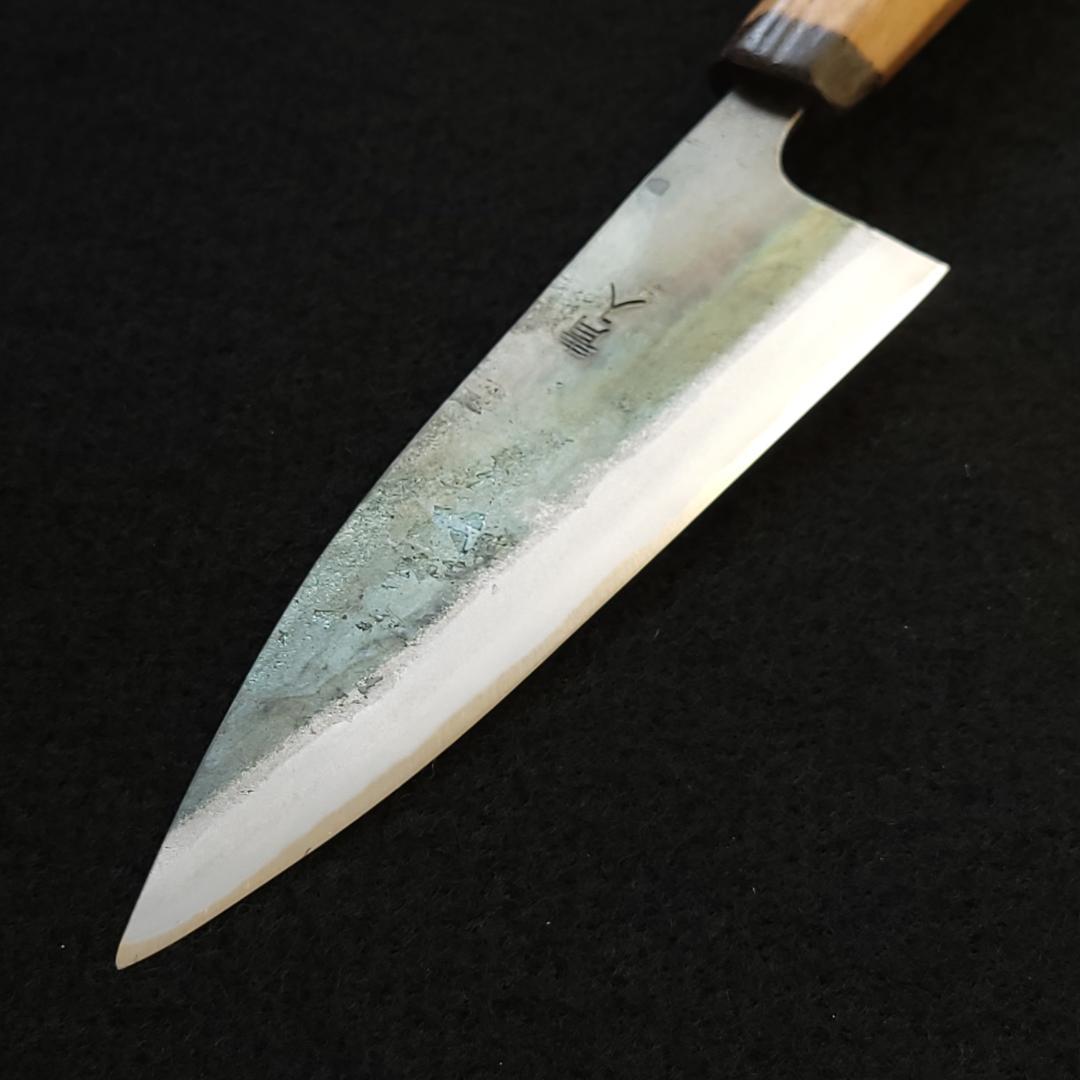 青紙1号 黒打 万能包丁 150㎜ #9390 チーク柄 月光作 日本製 １点物