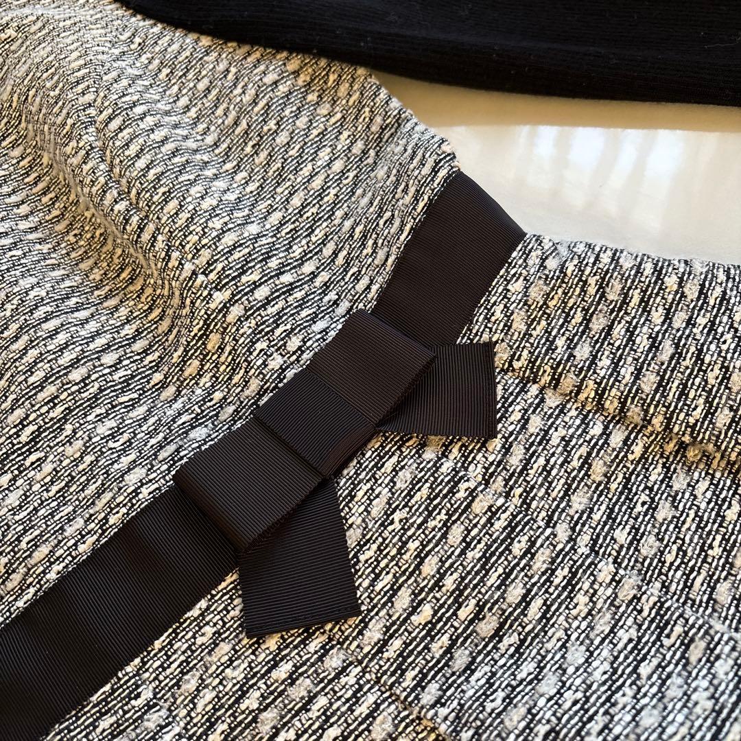 エムズグレイシー　袖ニットウエストグログランリボンお花柄モチーフワンピース 38