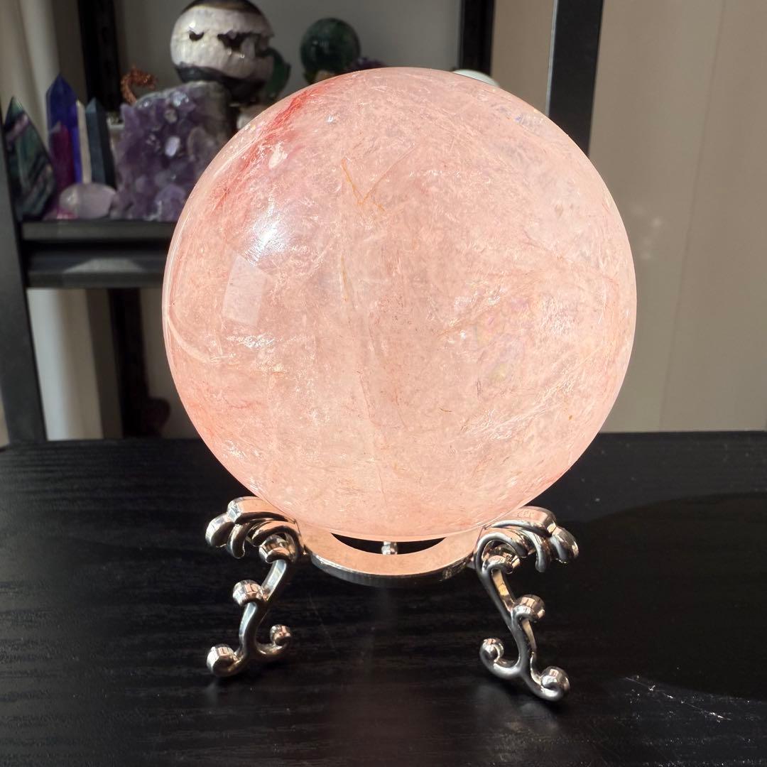 天然石ピンクアゼツライトのスフィア　丸玉　置物NO.112611