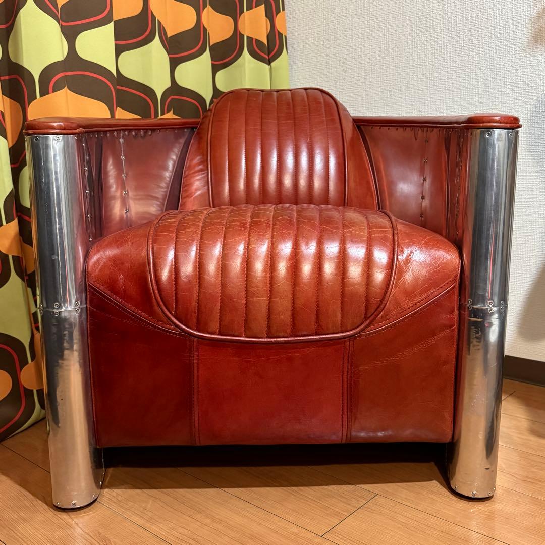 Aviator 1人掛けレザーソファ レッド 赤 高級家具 チェア リビング