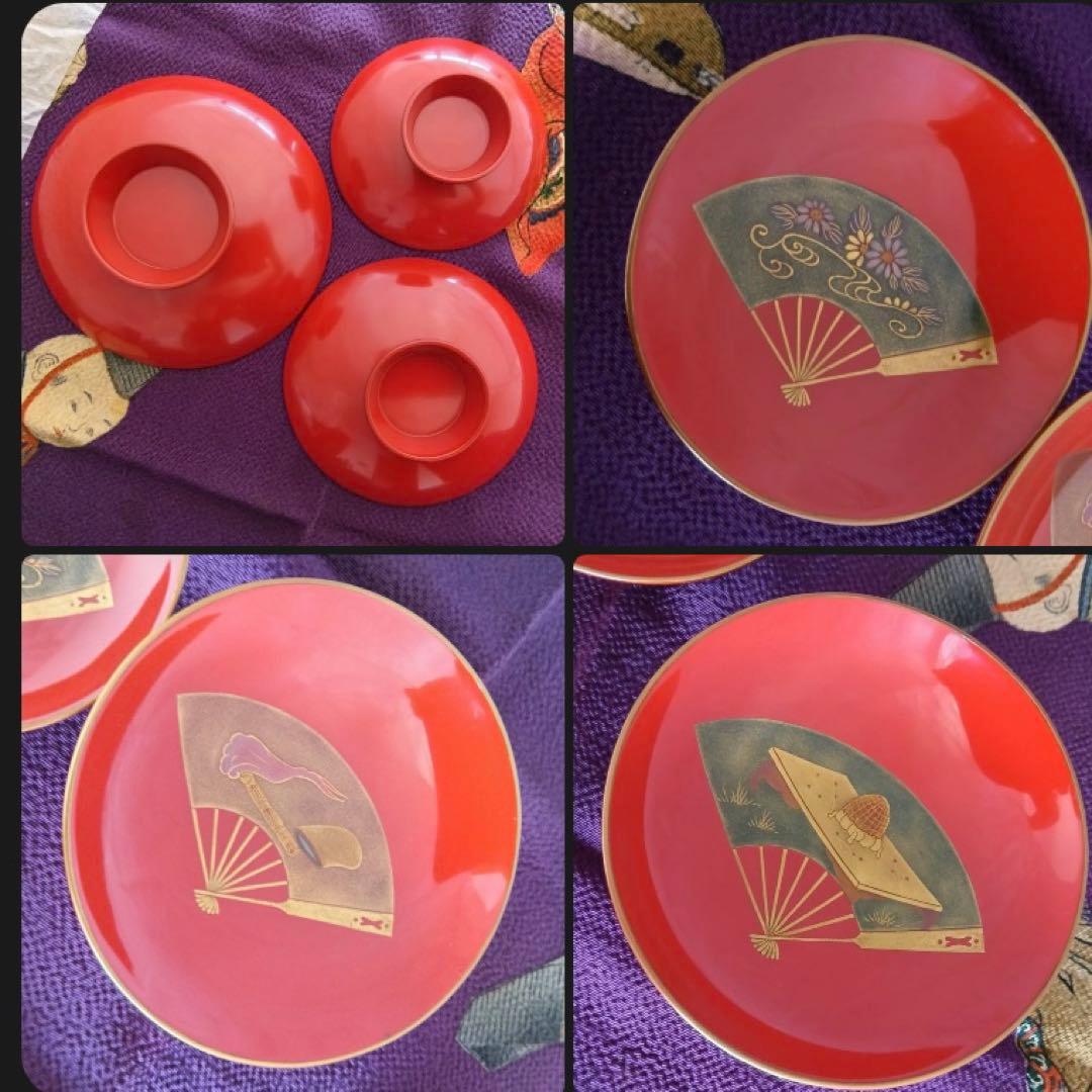 輪島塗　高級　漆器　扇面 ●屠蘇器　セット ●源氏香蒔絵　雪斉型お盆