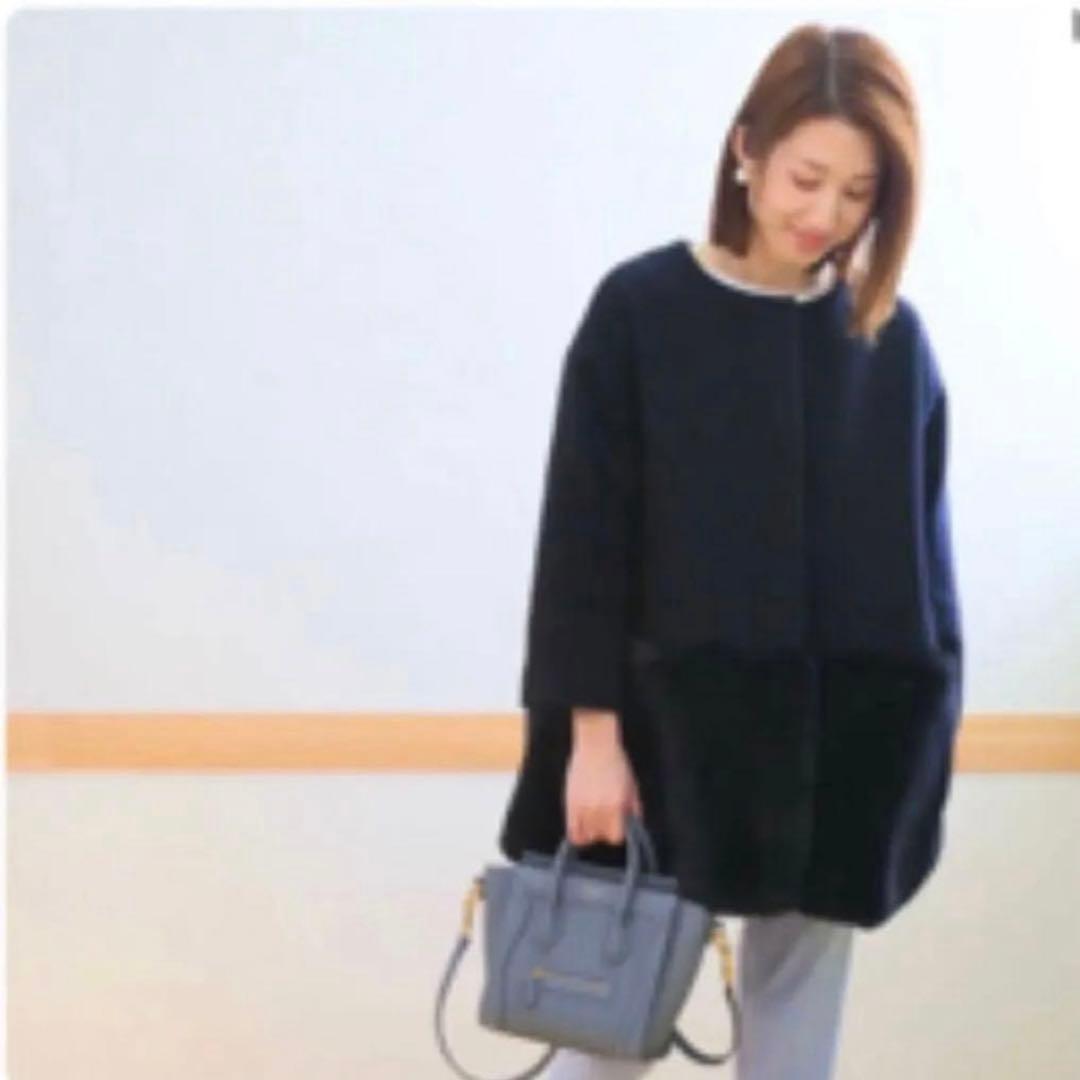 美品☆エムドットem. 裾ファーコート ネイビー クリーニング済 日本製