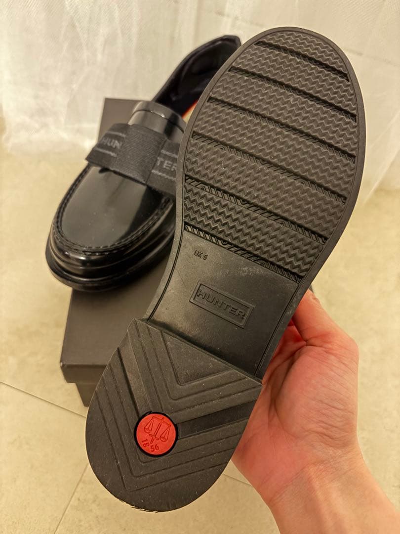 ハンター　リボンペニーローファーレインシューズ 23.5~24cm　ブラック 黒