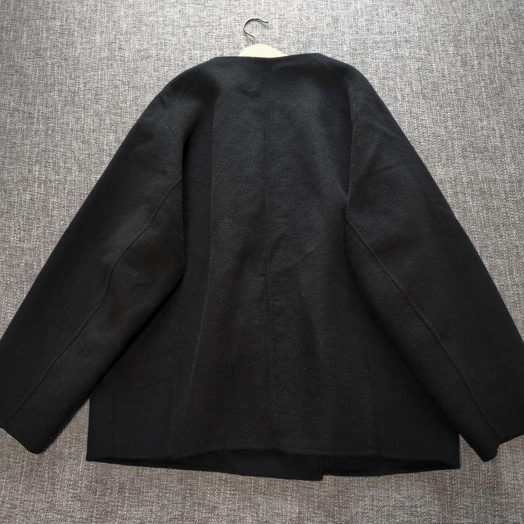 アンフィーロ　ゆったり　ウール混リバー　ショートコート　ウール　ブラック