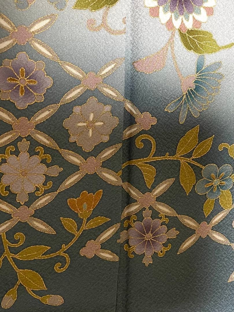 正絹　訪問着　破れ華紋菱繋ぎ花鳥唐草紋　身丈（肩から）164㎝