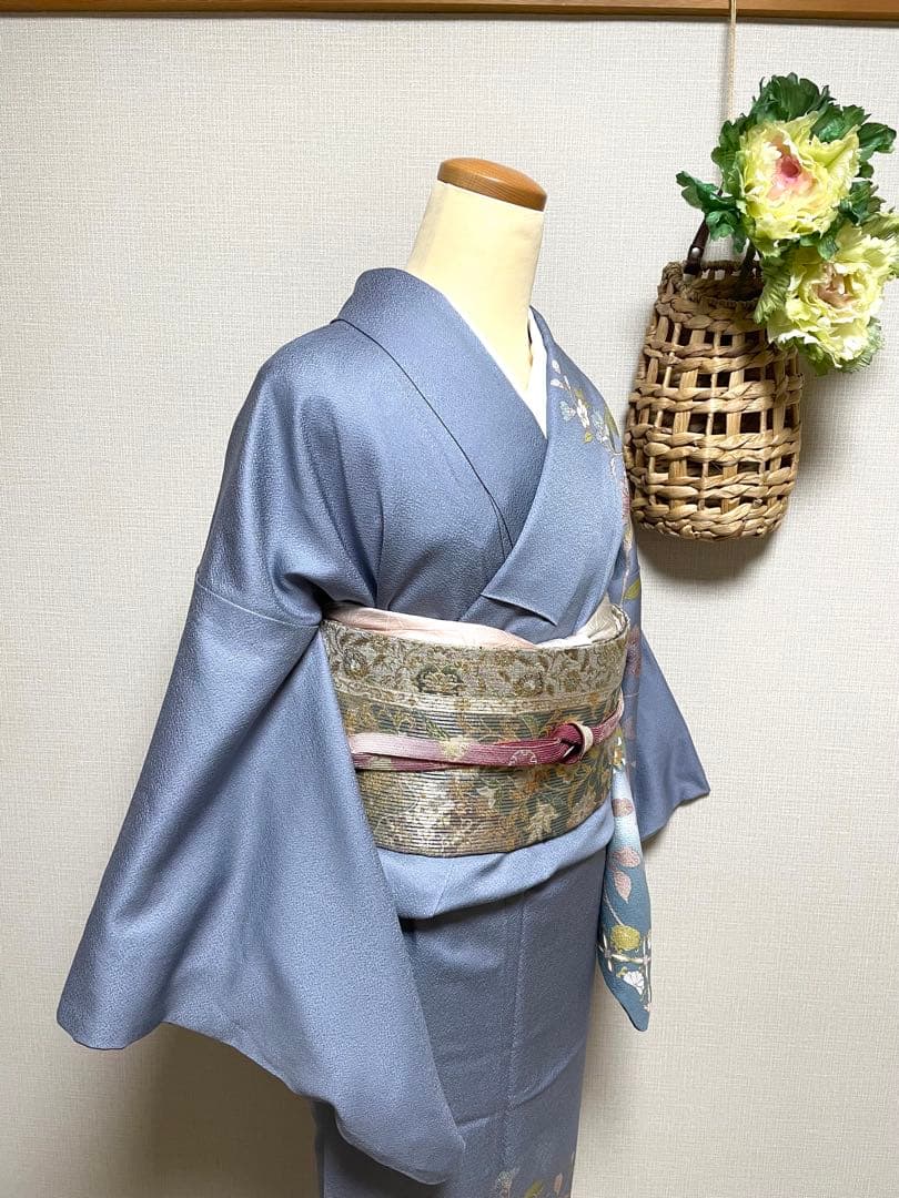 正絹　訪問着　破れ華紋菱繋ぎ花鳥唐草紋　身丈（肩から）164㎝