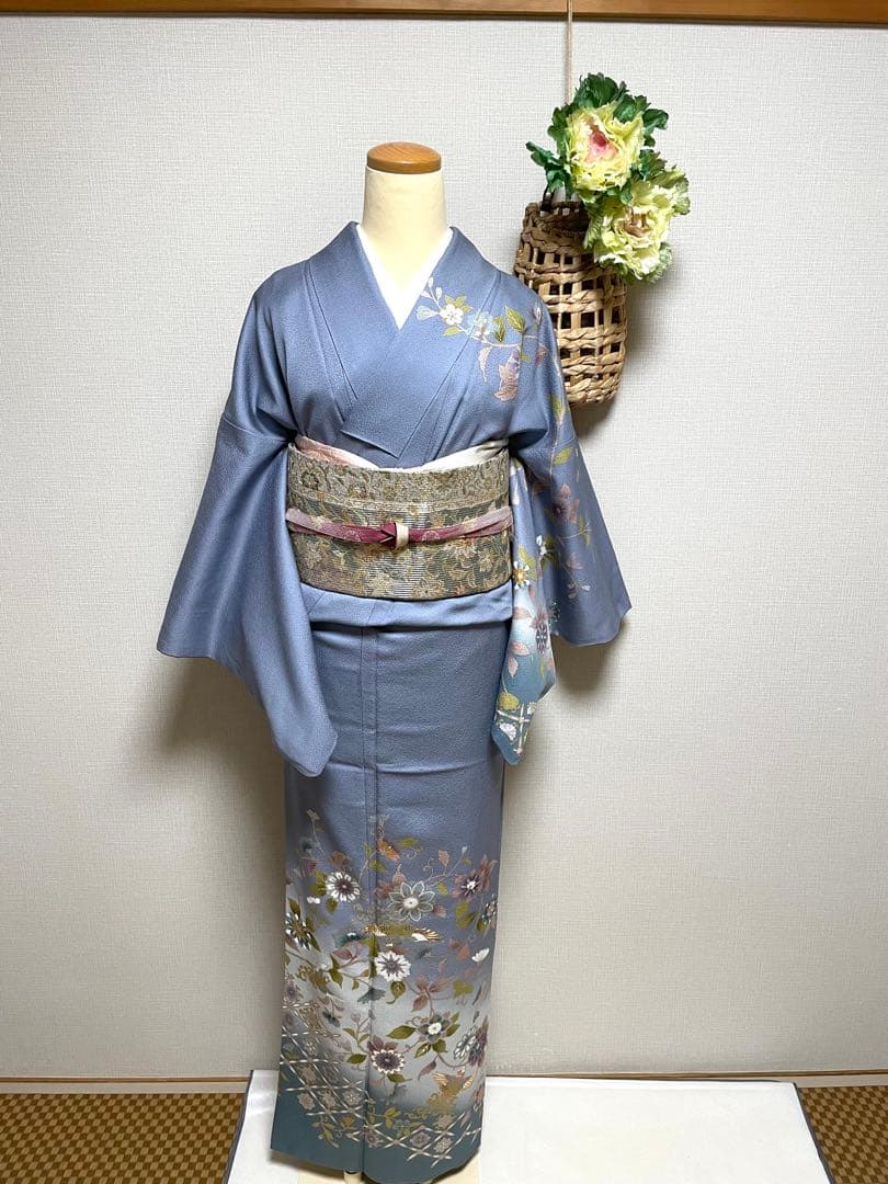 正絹　訪問着　破れ華紋菱繋ぎ花鳥唐草紋　身丈（肩から）164㎝