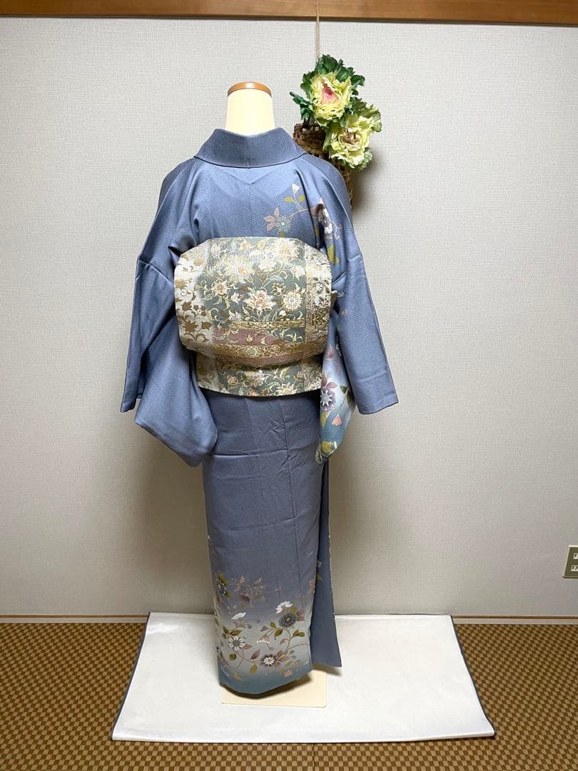 正絹　訪問着　破れ華紋菱繋ぎ花鳥唐草紋　身丈（肩から）164㎝