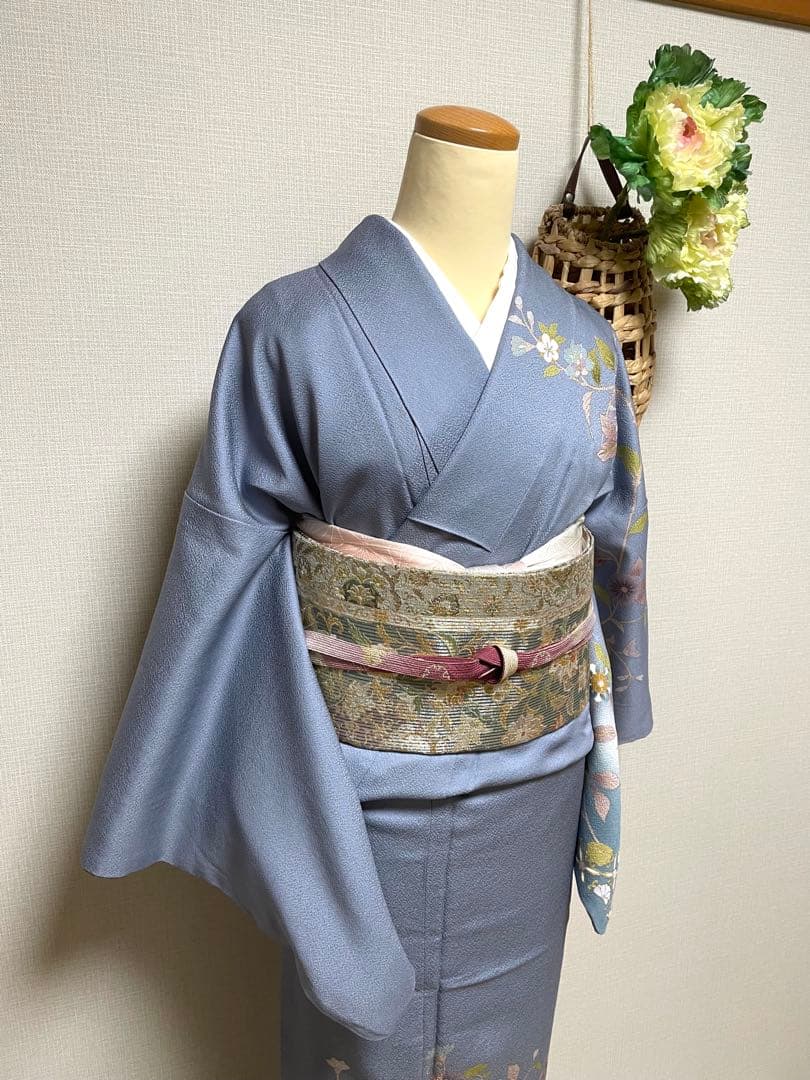 正絹　訪問着　破れ華紋菱繋ぎ花鳥唐草紋　身丈（肩から）164㎝