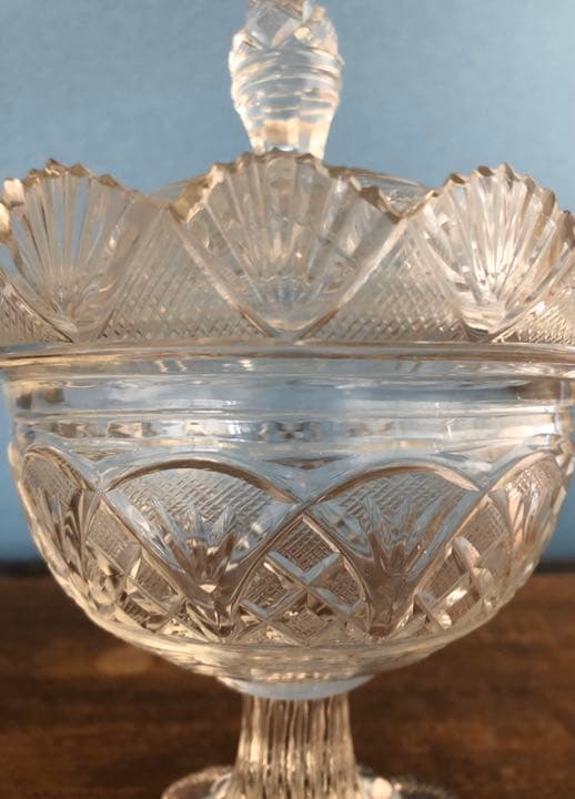 ギヤマン　江戸ガラス　蓋物　菓子器　共箱