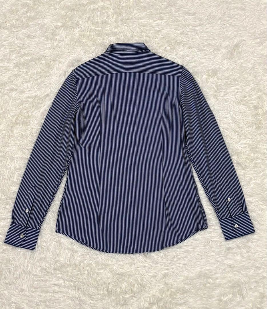 【新品】ポロラルフローレン ニットドレスシャツ ストライプ L ネイビー