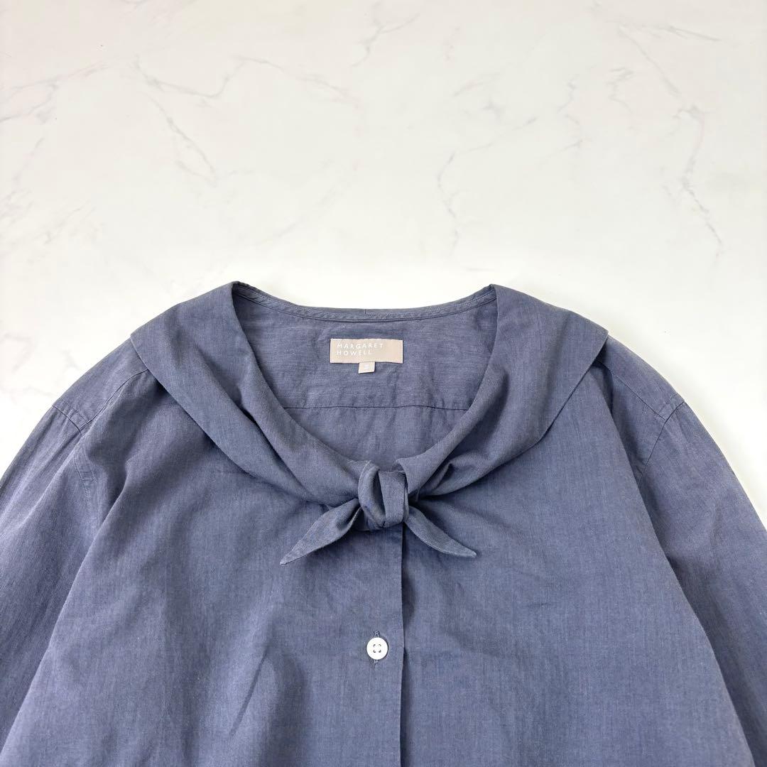 マーガレットハウエル ネッカチーフカラー コットンシャツ 長袖 L 日本製