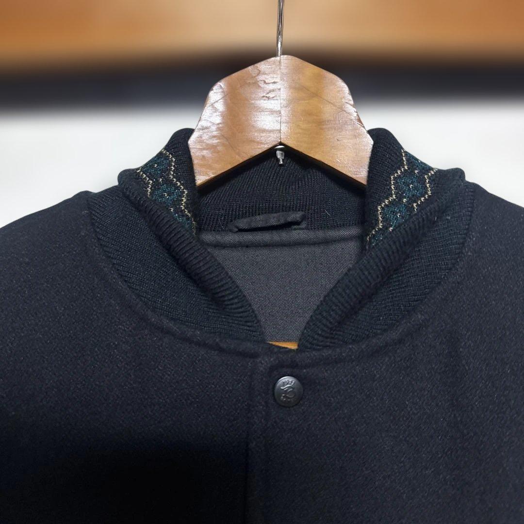 80's 90's BATSU スタジャン　袖レザー　刺繍ワッペン　ジップアップ