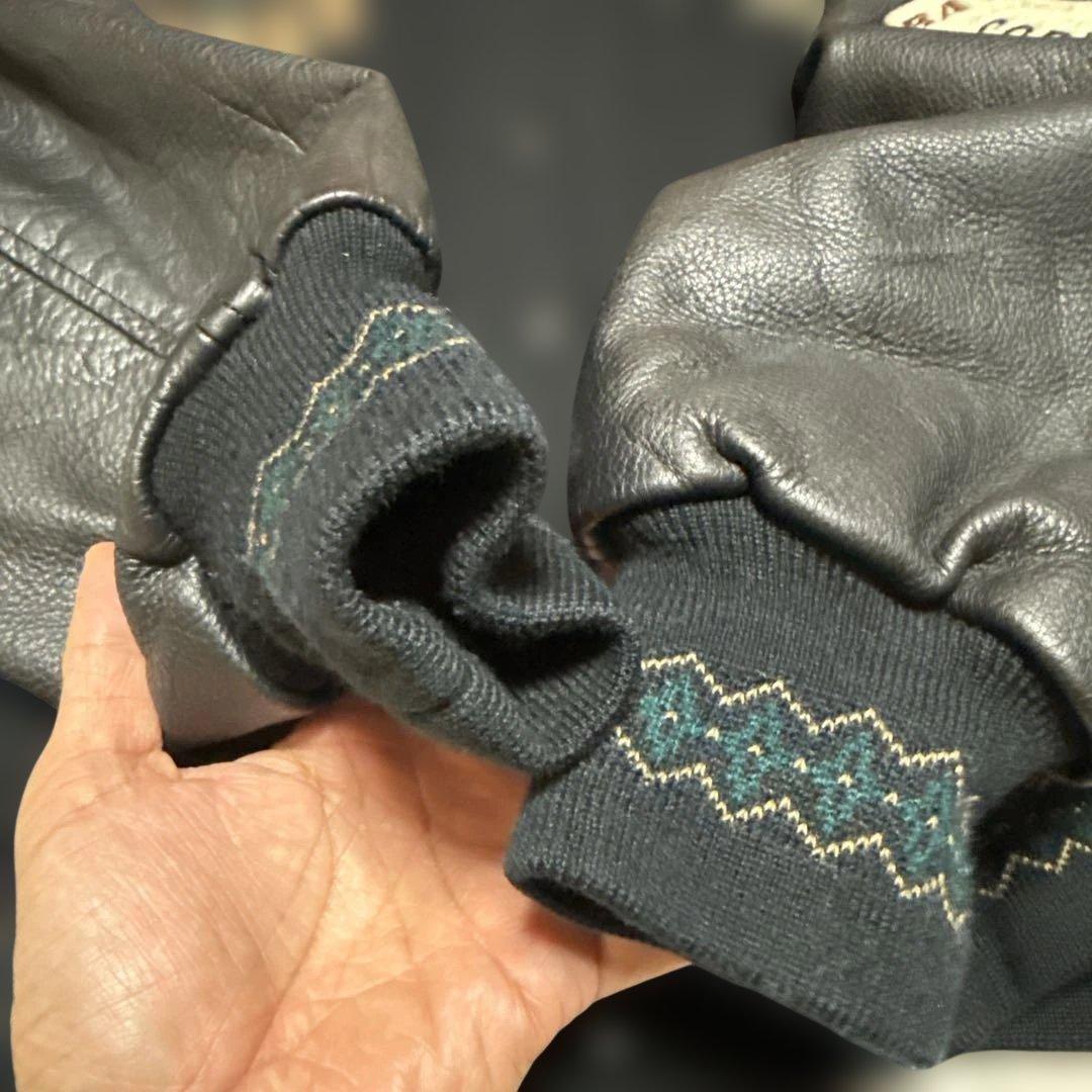 80's 90's BATSU スタジャン　袖レザー　刺繍ワッペン　ジップアップ