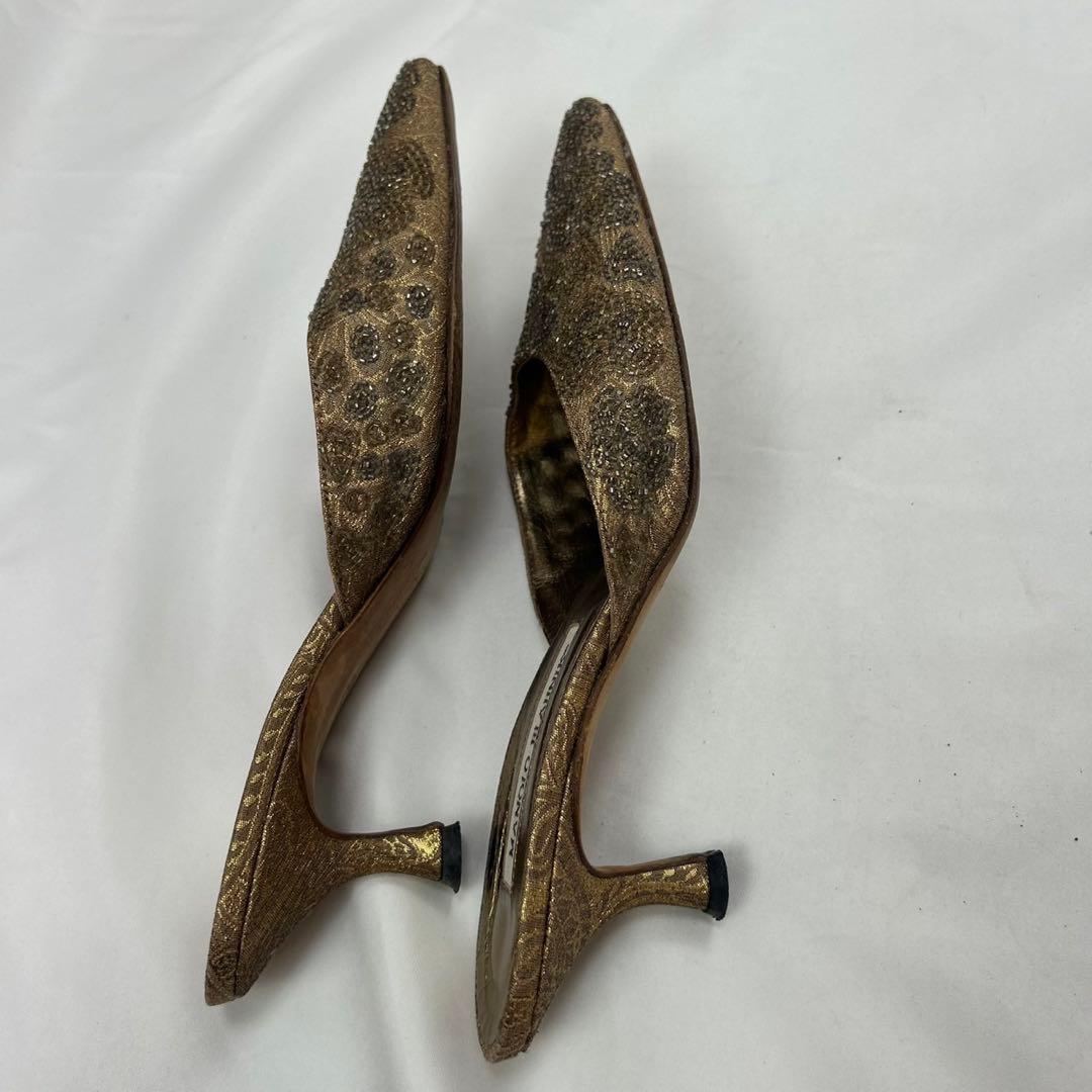 F862 23cm 36 マノロブラニク ビーズ レース ミュール レディース