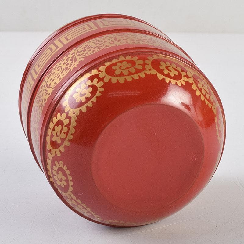 専用　茶道具　塗師中村宗哲作　朱唐草如心好　寸切茶器即中斎極め箱　M　R9252