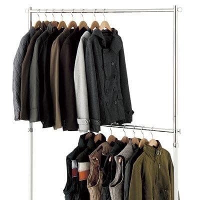 新品■2段ハンガーラック重量1段両用120cm白色高さ変更可能キャスター付業務用