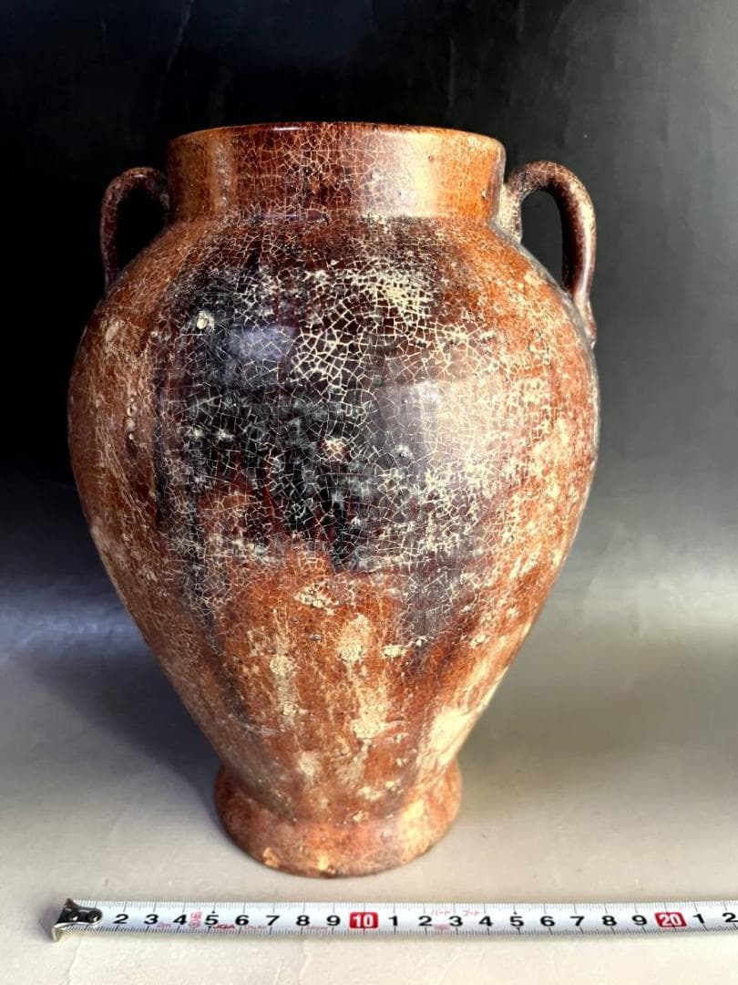 壷■古い飴釉耳付き立ち壺 花瓶 オブジェ 須恵器 古玩 唐物 時代物 骨董品■