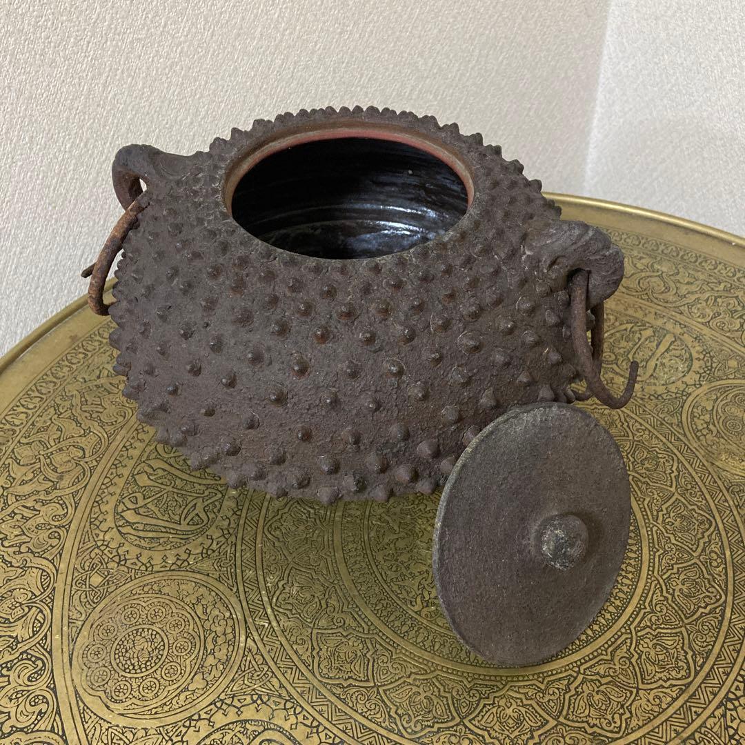 珍品　鉄瓶風　陶器製　時代古水指　壺　焼物〈検 古備前　茶道具　古常滑