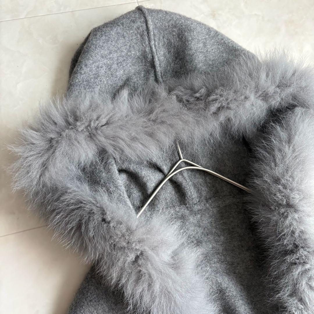 美品✨Diagram カシミヤ×FOXファー フードケープ ポンチョ グレー F