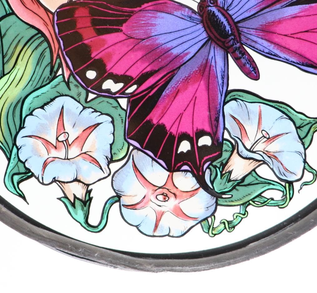 紫色の蝶と花 ヴィンテージ ステンドグラス グラスマスターズ社 バタフライ