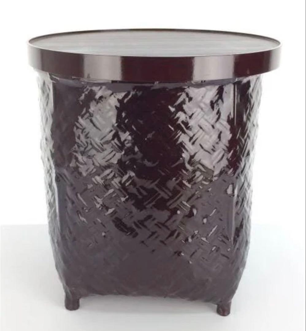 蓋付竹籠★丸つづら★漆塗り★アンティーク★スリッパ入れ