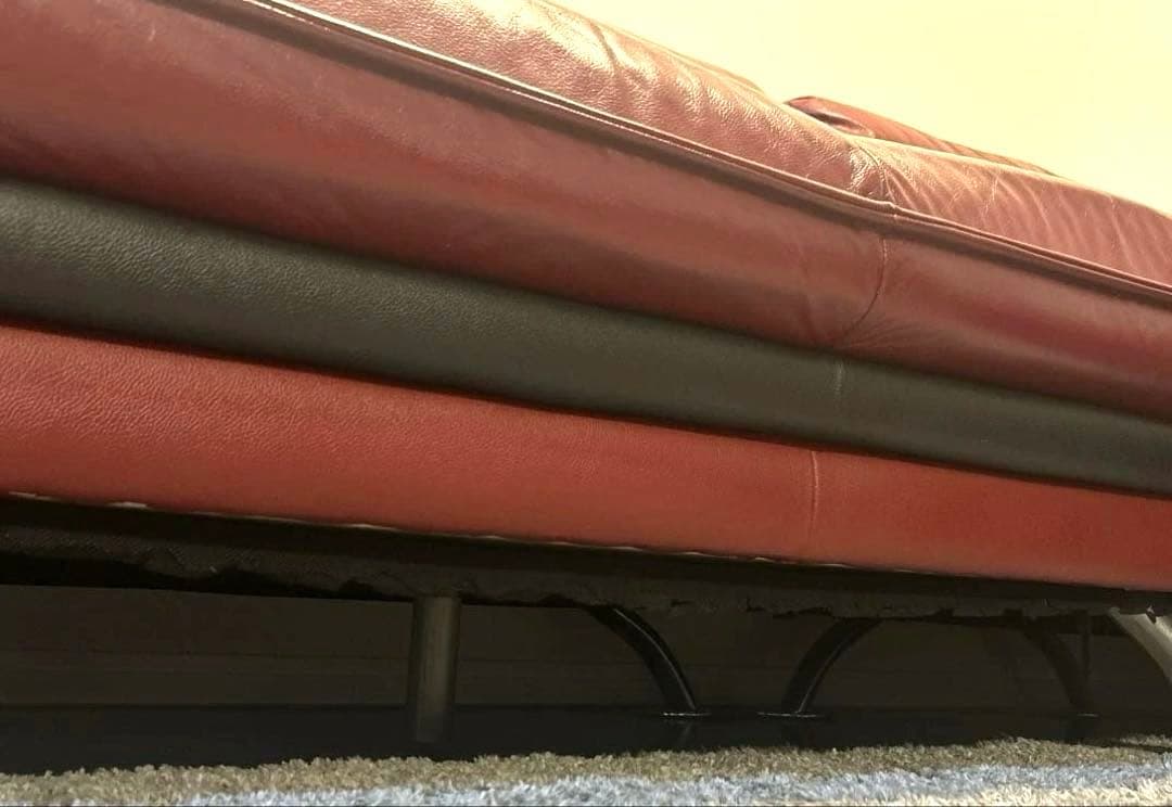 ニトリ L字 コーナー ソファ ロゾ 本革 レッド ソファー 4人掛け　カウチ