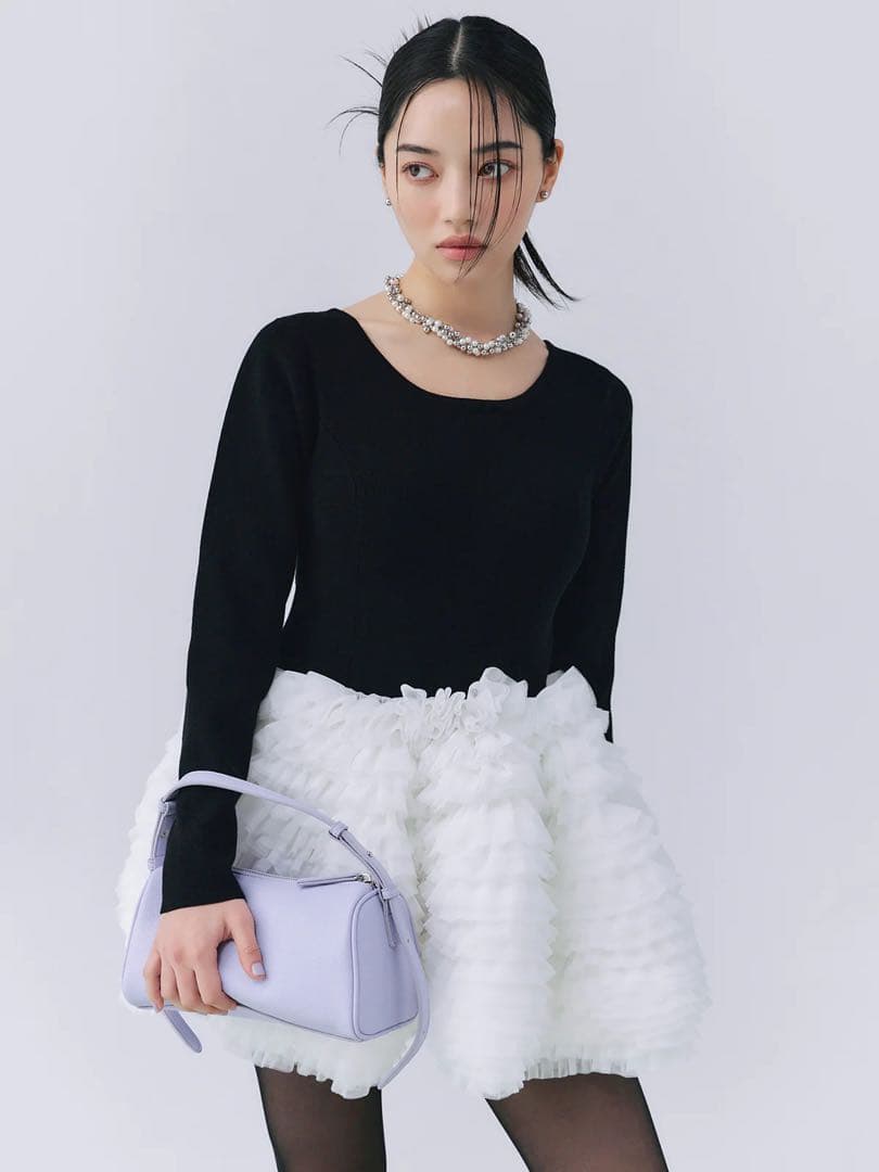 新品　eimy istoire ボリュームチュールフリルニットワンピース