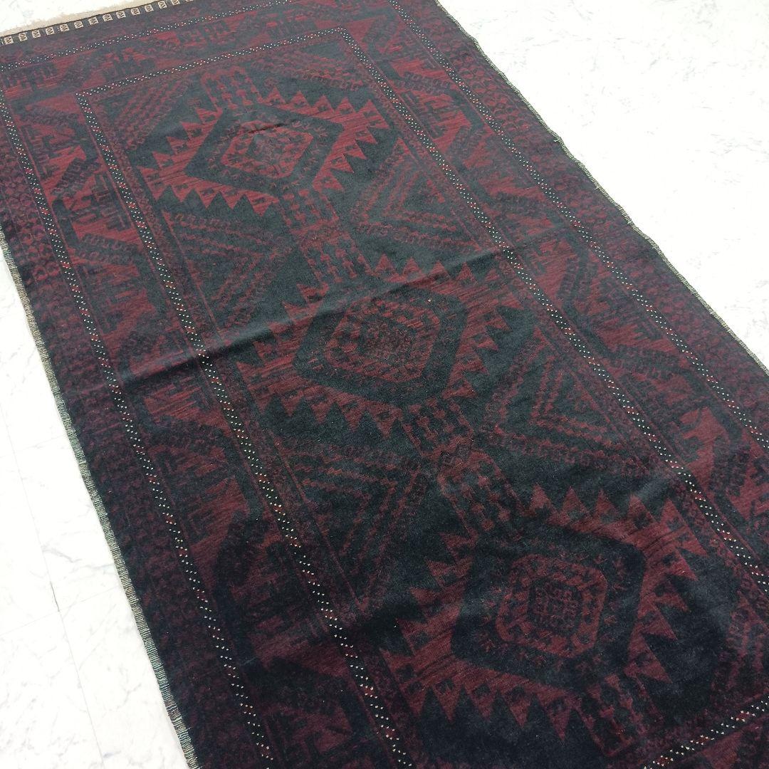 Y2477 トライバルラグ バルーチ 手織り ウール100% 絨毯