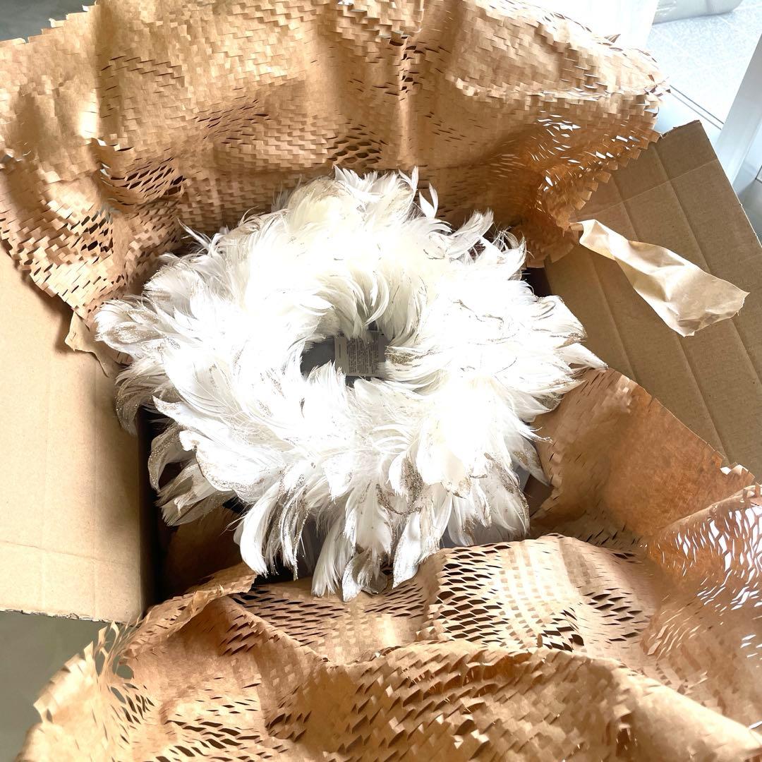 新品ZARA フェザーリース白　ゴールドラメホワイトクリスマスインテリア